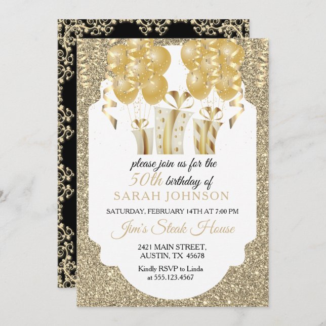 Beautiful Gold and Black Birthday Invitation (Front/Back)