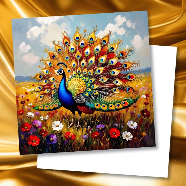 Beautiful Gold and Blue Peacock Blank Card (Creator Uploaded)