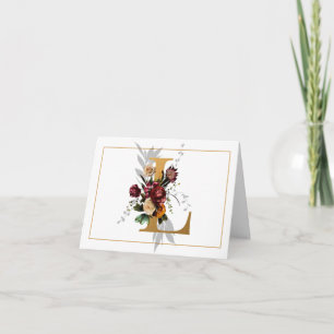 BEAUTIFUL GOLD AND FLORAL MONOGRAM L NOTE CARD