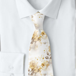 Beautiful Gold and Silver Botantical Leaves  Tie
