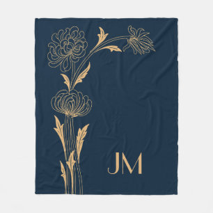 Beautiful gold Art Deco flowers Fleece Blanket