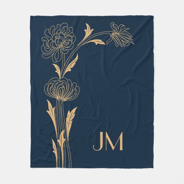 Beautiful gold Art Deco flowers Fleece Blanket (Front)