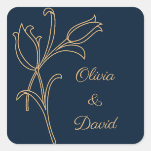 Beautiful gold Art Deco tulips Square Sticker