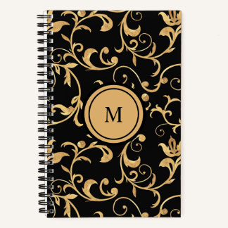 Beautiful Gold Black Elegant Damask Pattern Notebook