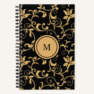Beautiful Gold Black Royal Damask Spiral Notebook