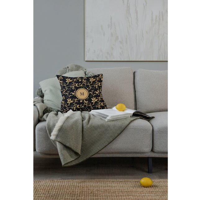 Beautiful Gold Black Royal Damask Throw Pillow (Creator Uploaded)