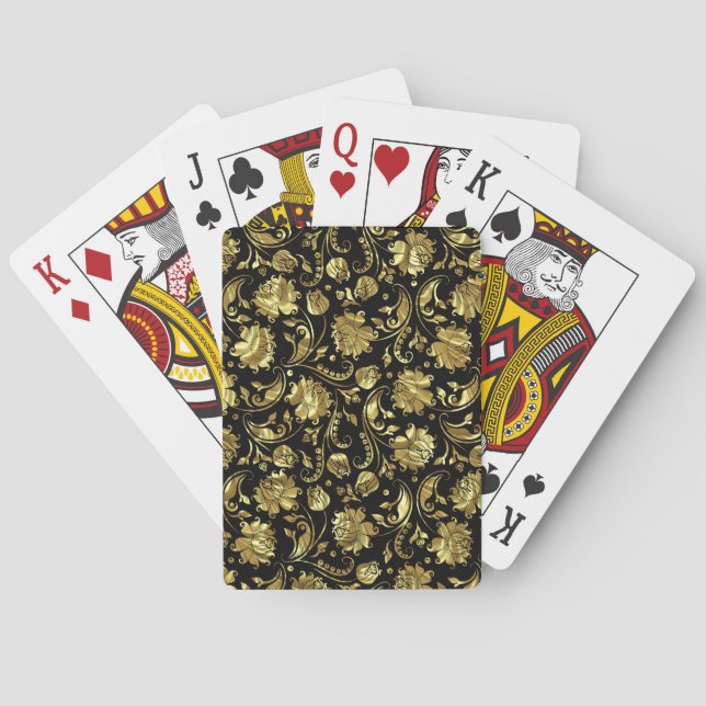Beautiful gold black shiny gold damasks pattern playing cards (Back)