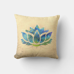 Beautiful Gold Blue Lotus , Zen  Cushion