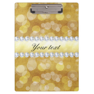 Beautiful Gold Bokeh Foil and Diamonds Clipboard
