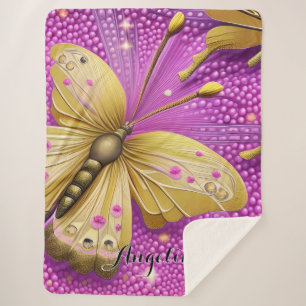 Beautiful Gold Butterfly Watercolor Personalised Sherpa Blanket