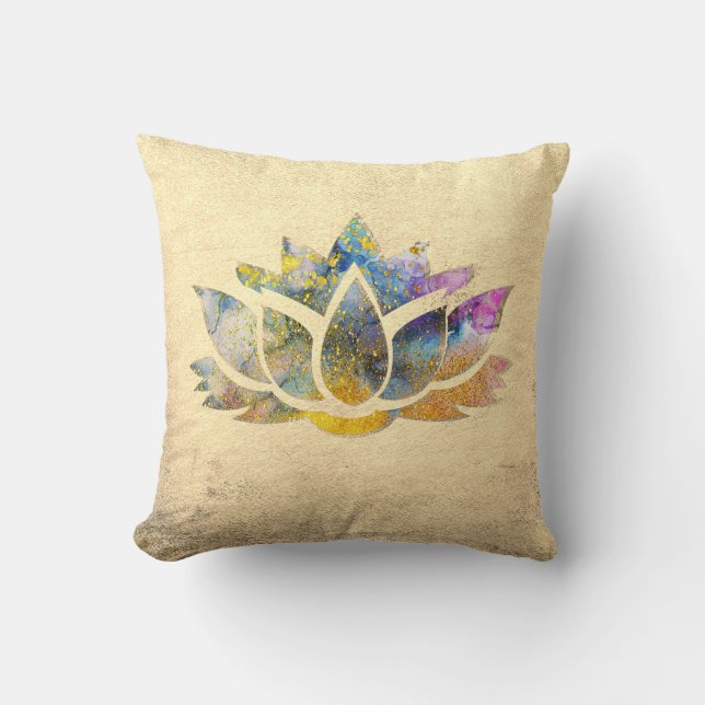 Beautiful Gold Colourful Lotus , Zen Cushion (Front)
