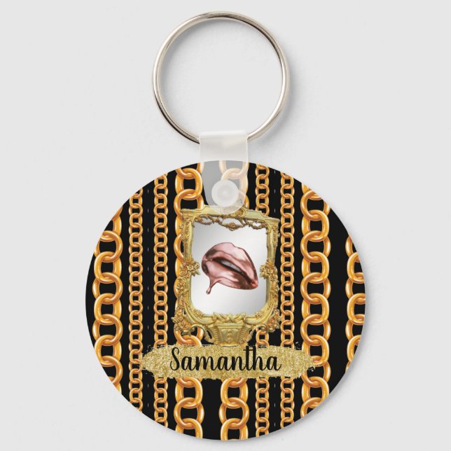Beautiful Gold Elegant Chic Custom Key Ring (Front)