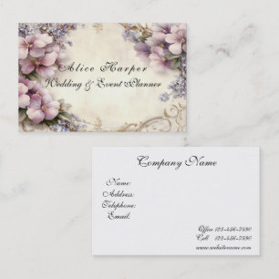 Beautiful Gold Filigree Pink Lavender Flowers Business Card