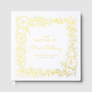 Beautiful Gold Floral Frame Baptism Guest Book