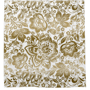 Beautiful Gold Flowers Seamless Pattern Shower Curtain