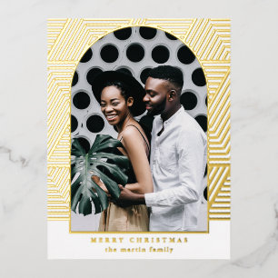 Beautiful Gold Geometric Pattern Photo Foil Holiday Postcard