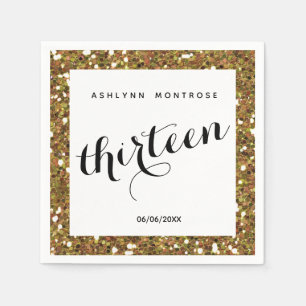 Beautiful Gold Glitter 13th Birthday Napkin