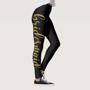 Beautiful Gold Glitter Calligraphy Bridesmaid Leggings
