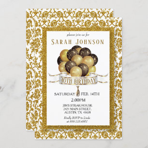 Beautiful Gold Glitter Damask Birthday Invitation