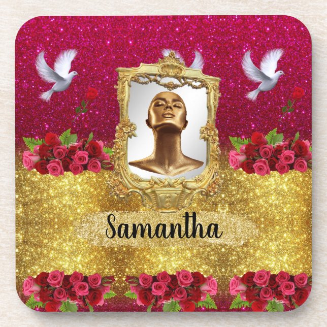 Beautiful Gold Glitter Elegant Chic Coaster (Front)