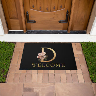 Beautiful Gold Monogram D with Pink Flowers Doormat