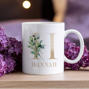 Beautiful Gold Monogram H With Floral Accent Coffee Mug