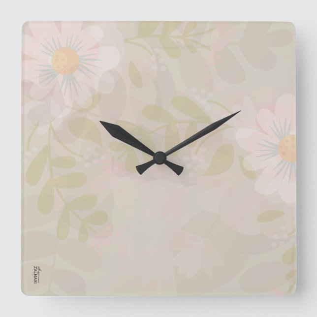 Beautiful Gold Pink Abstract Floral Square Wall Clock (Front)