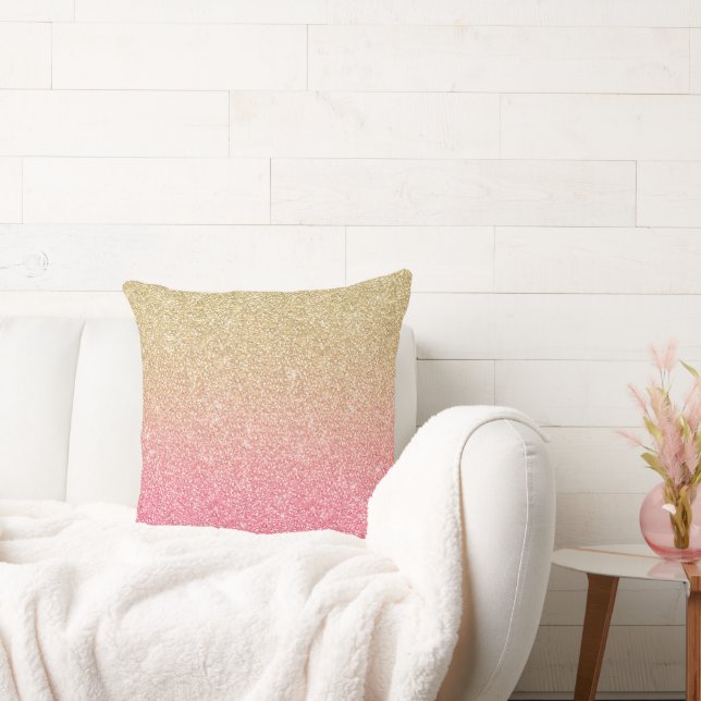 Beautiful Gold Pink Glitter Ombre Cushion (Couch)