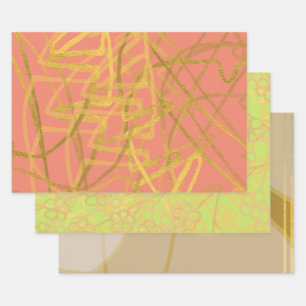 Beautiful Gold Pink Green Floral Wrapping Paper Sheet