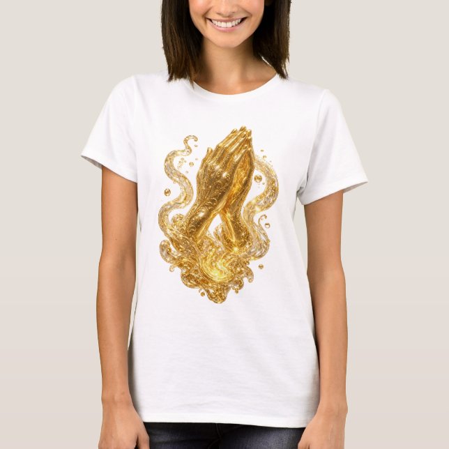 Beautiful Gold PRAYING HANDS Slogan Tee (Front)