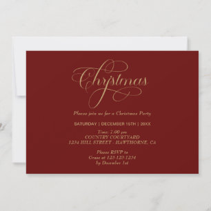 Beautiful Gold&Red Calligraphy Christmas Party Invitation