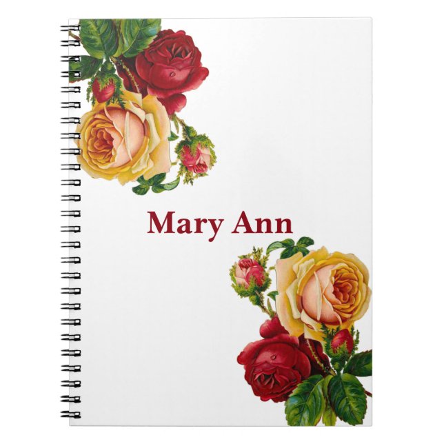 Beautiful Gold & Red Roses White Notebook (Front)