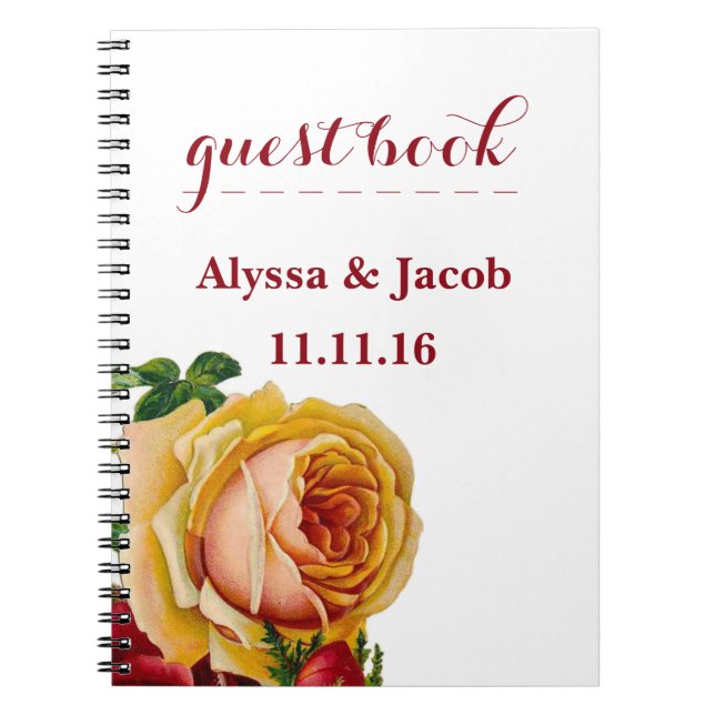 Beautiful Gold & Red Roses White Wedding Notebook (Front)