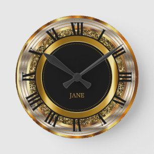 Beautiful Gold, Silver and Black Design Round Clock