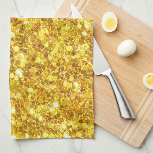 Beautiful Gold Sparkle Glitter Pattern Tea Towel (Quarter Fold)
