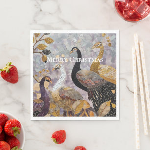 Beautiful Gold White Peacocks Christmas Napkin