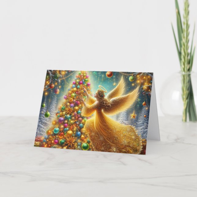 Beautiful Golden Angel Christmas Holiday Card (Front)
