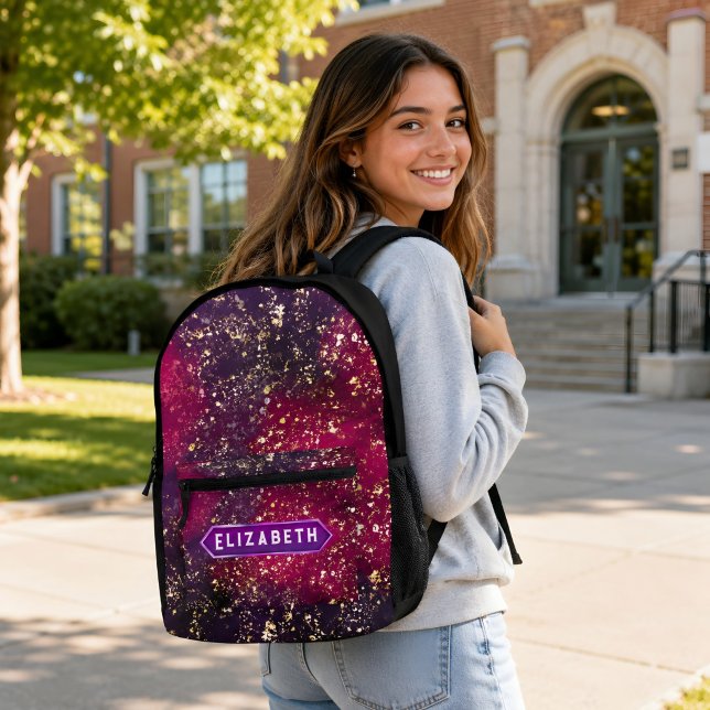 Beautiful Golden Black Glitter Custom Initial Printed Backpack (School bag)