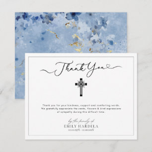 Beautiful Golden Blue Floral Funeral Card