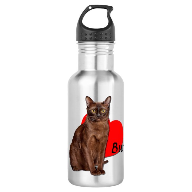 Beautiful Golden Burmese Cat Moggy Heart Love  532 Ml Water Bottle (Front)
