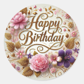 Beautiful Golden Floral Birthday sticker