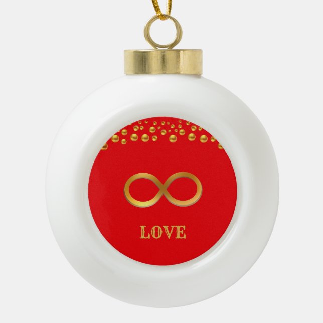 Beautiful Golden Infinity Symbol Ceramic Ball Christmas Ornament (Front)