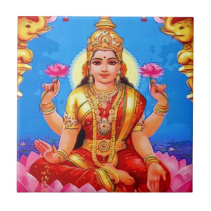 Beautiful Golden Lakshmi Diwali Goddess Ceramic Tile