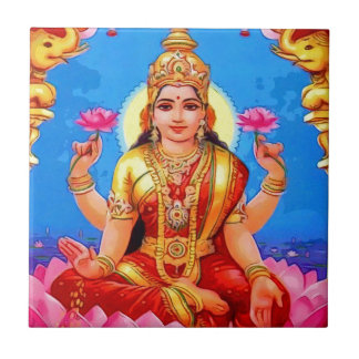 Beautiful Golden Lakshmi Diwali Goddess Ceramic Tile