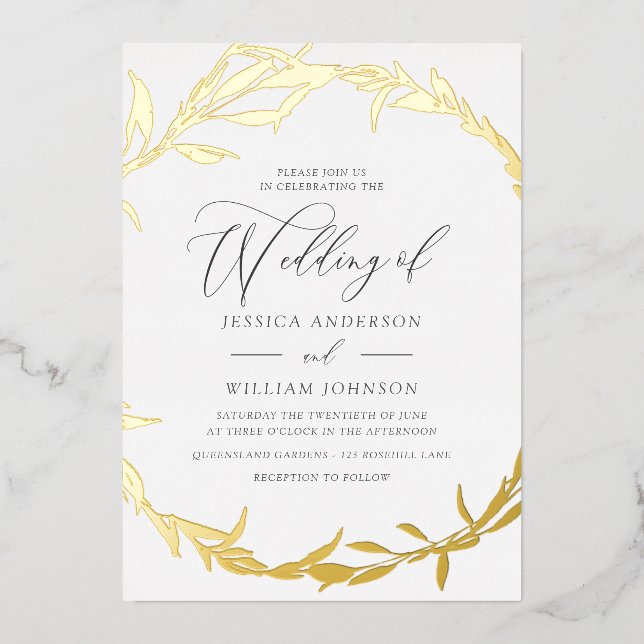 Beautiful Golden Leaf Wreath Foil Wedding (Front)