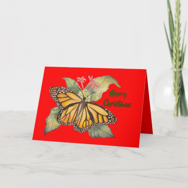 Beautiful Golden Monarch Butterfly Painting Holiday Card (Front)