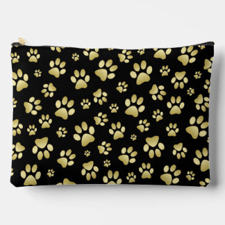 Beautiful Golden Paws Prints on Black Background  Accessory Pouch