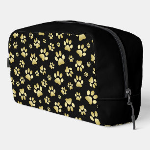 Beautiful Golden Paws Prints on Black Background Dopp Kit