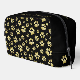 Beautiful Golden Paws Prints on Black Background Dopp Kit