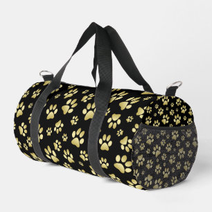 Beautiful Golden Paws Prints on Black Background Duffle Bag